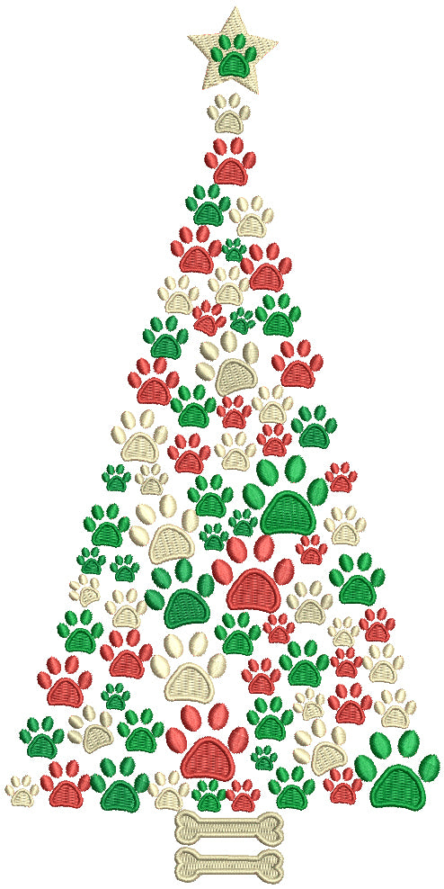 Dog Paw Christmas Tree Filled Machine Embroidery Design Digitized Pattern