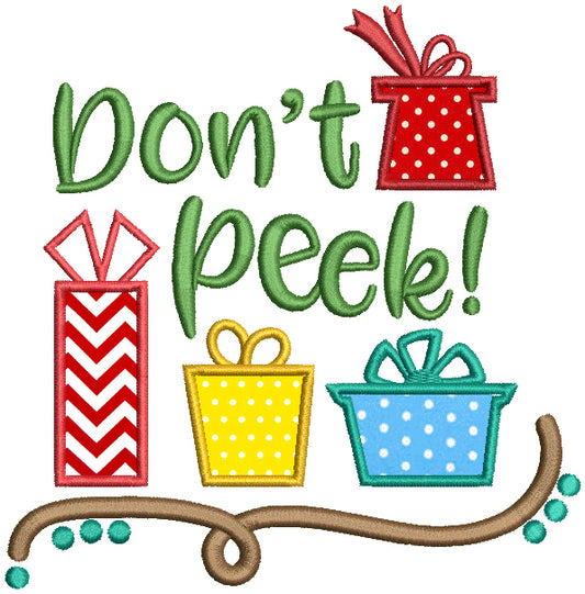Don't Peek Santa's Presents Christmas Applique Machine Embroidery Design Digitized Pattern