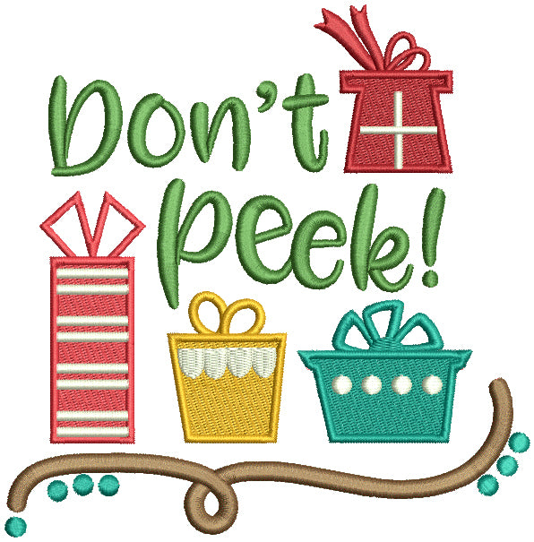 Don't Peek Santa's Presents Christmas Filled Machine Embroidery Design Digitized Pattern