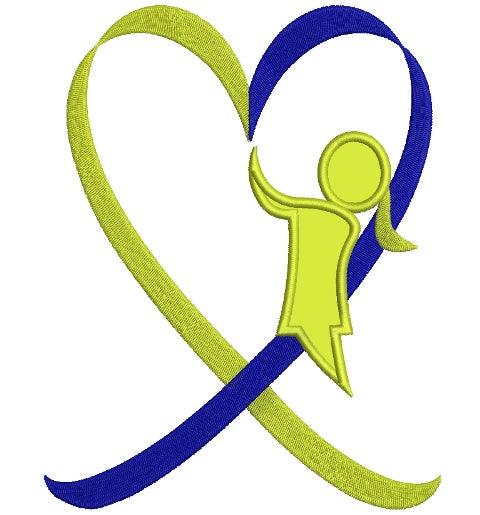 Down Syndrome Awareness Heart Girl Applique Machine Embroidery Digitized Design Pattern