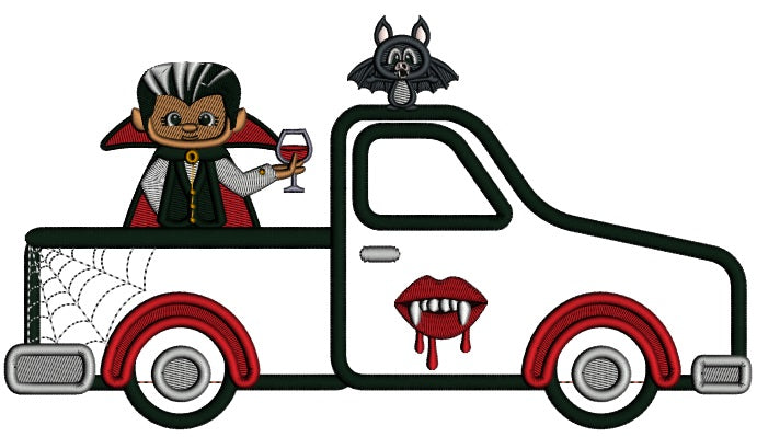Dracula Riding In The Back Of The Truck Applique Machine Embroidery Design Digitized Pattern