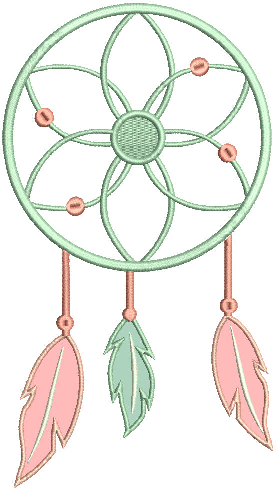 Dream Catcher With Three Feathers Applique Machine Embroidery Design Digitized Pattern