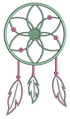 Dream Catcher With Three Feathers Applique Machine Embroidery Design Digitized Pattern