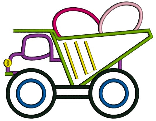 Dump Truck With Easter Eggs Applique Machine Embroidery Design Digitized Pattern