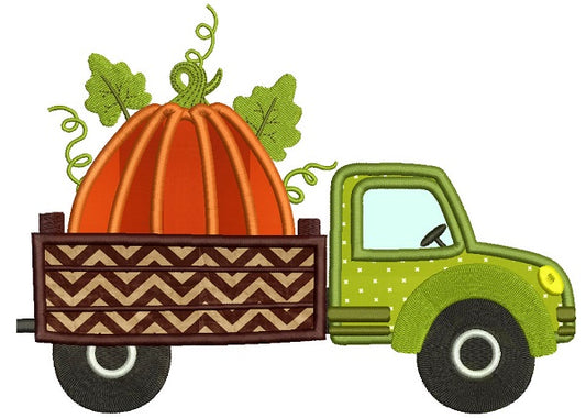 Dump Truck With Pumpkin Applique Machine Embroidery Design Digitized Pattern