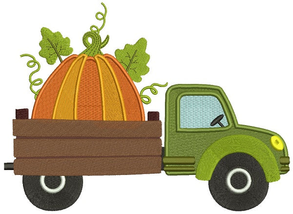 Dump Truck With Pumpkin Filled Machine Embroidery Design Digitized Pattern
