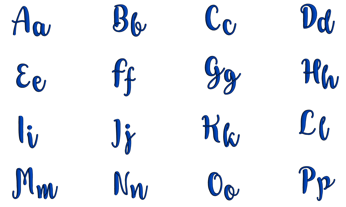 Dvorek Script Machine Embroidery Font Upper and Lower Case 1 2 3 inches