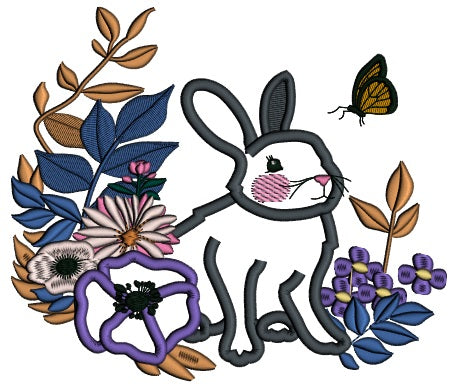 Easter Bunny And Butterfly Applique Machine Embroidery Design Digitized Pattern