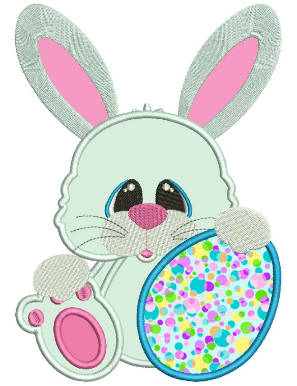 Easter Bunny Holding an Cute Egg Applique Machine Embroidery Design Digitized Pattern