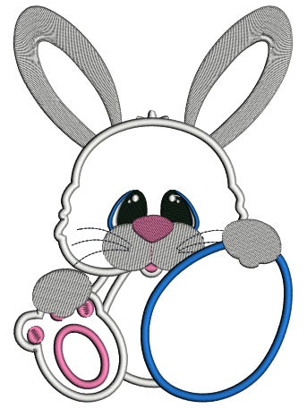 Easter Bunny Holding an Cute Egg Applique Machine Embroidery Design Digitized Pattern