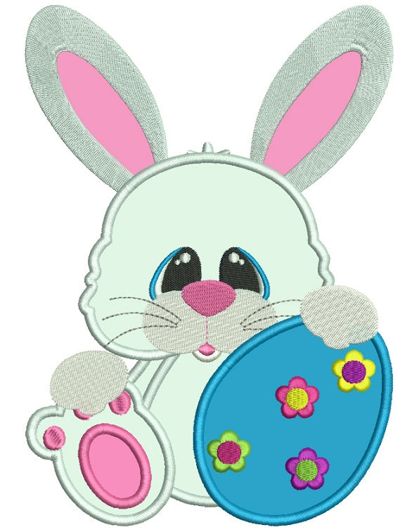 Easter Bunny Holding an Egg Applique Machine Embroidery Design Digitized Pattern