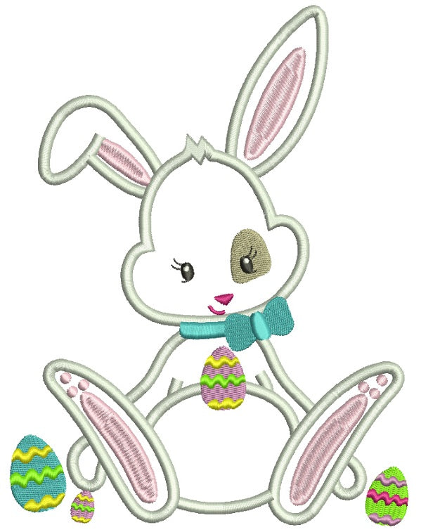 Easter Bunny Wearing a Bow Tie Applique Machine Embroidery Design Digitized Pattern