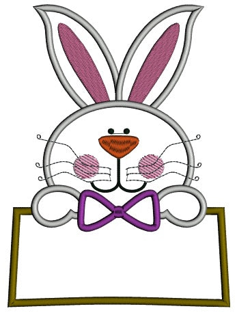 Easter Bunny With a Big Sign Applique Machine Embroidery Design Digitized Pattern