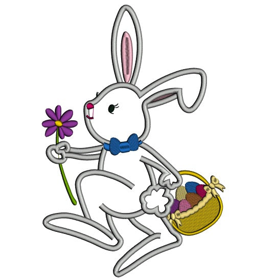 Easter Bunny With a Flower Applique Machine Embroidery Design Digitized Pattern