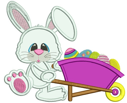 Easter Bunny With a Gardening Cart Wheel Applique Machine Embroidery Design Digitized Pattern