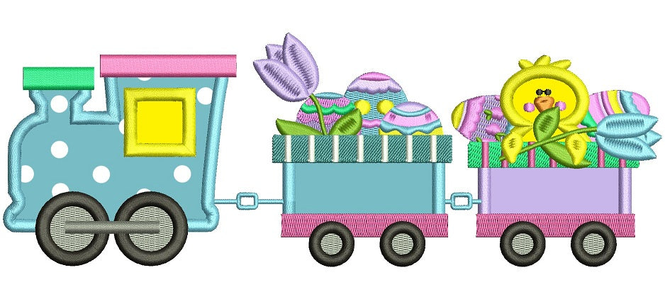 Easter Choo Choo Train Applique Machine Embroidery Design Digitized Pattern