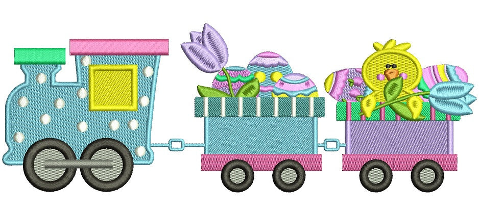 Easter Choo Choo Train Filled Machine Embroidery Design Digitized Pattern