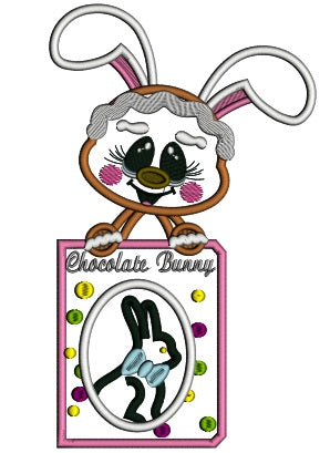 Easter Gingerbread Man Holding Chocolate Bunny Applique Machine Embroidery Design Digitized
