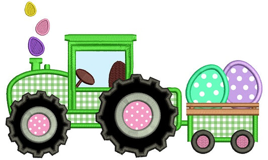 Easter Tractor With Eggs Applique Machine Embroidery Design Digitized