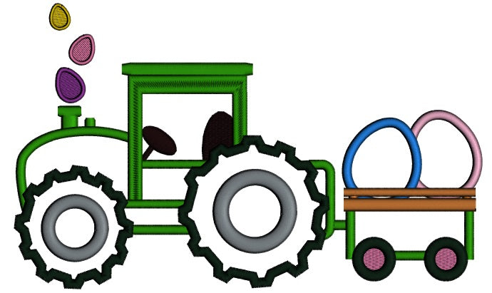 Easter Tractor With Eggs Applique Machine Embroidery Design Digitized