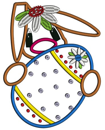Easter Bunny Holding an Egg Applique Machine Embroidery Design Digitized Pattern