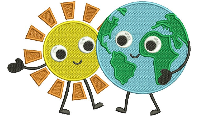 Eearth Globe Map of the World Holding Hands With Sun Filled Machine Embroidery Digitized Design Pattern
