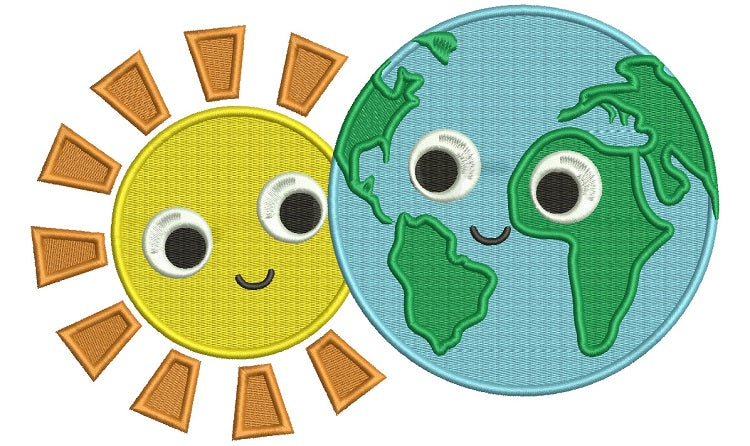 Eearth Globe Map of the World Looking at the Sun Filled Machine Embroidery Digitized Design Pattern