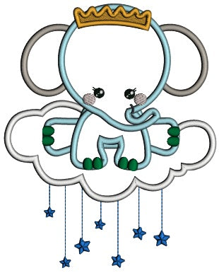 Elephant Baby Prince On The Cloud Applique Machine Embroidery Design Digitized Pattern