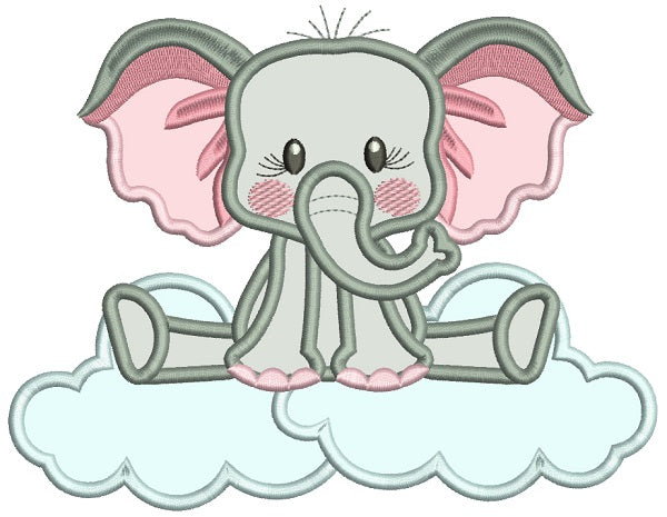 Elephant Sitting On The Cloud Applique Machine Embroidery Design Digitized