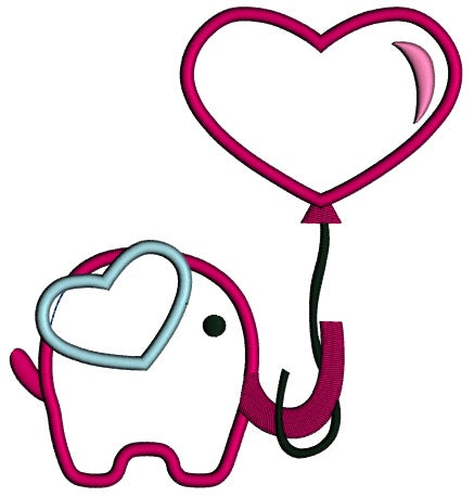 Elephant With Balloon Heart Applique Machine Embroidery Design Digitized Pattern