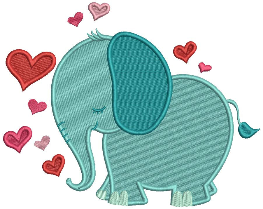 Elephant With Hearts Valentine's Day Filled Machine Embroidery Design Digitized Pattern