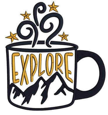 Explore Ornate Cup With Mountains Applique Machine Embroidery Design Digitized Pattern
