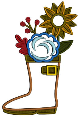 Fall Flowers Inside a Rain Boot Applique Machine Embroidery Design Digitized Pattern