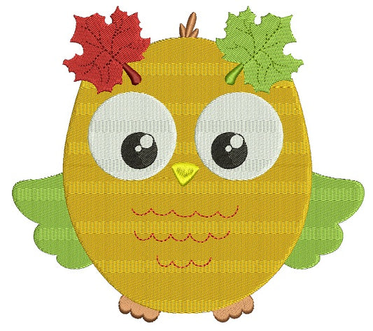 Fall Owl Filled Machine Embroidery Design Digitized Pattern