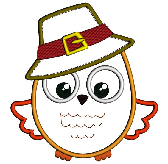 Fall Owl Wearing Big Hat Applique Machine Embroidery Design Digitized Pattern