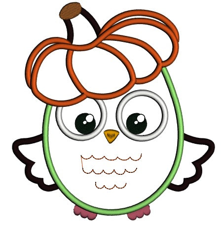 Fall Owl With Pumpkin On His Head Applique Machine Embroidery Design Digitized Pattern