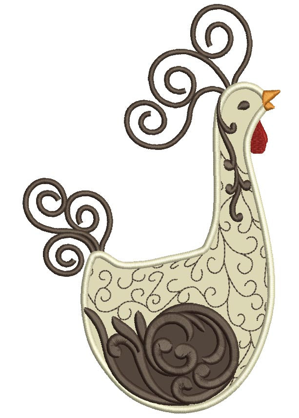 Fancy Chicken Applique Machine Embroidery Digitized Design Pattern