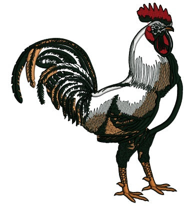 Fancy Country Rooster Applique Machine Embroidery Design Digitized