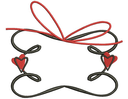 Fancy Frame With Hearts and Ribbon Filled Machine Embroidery Design Digitized Pattern