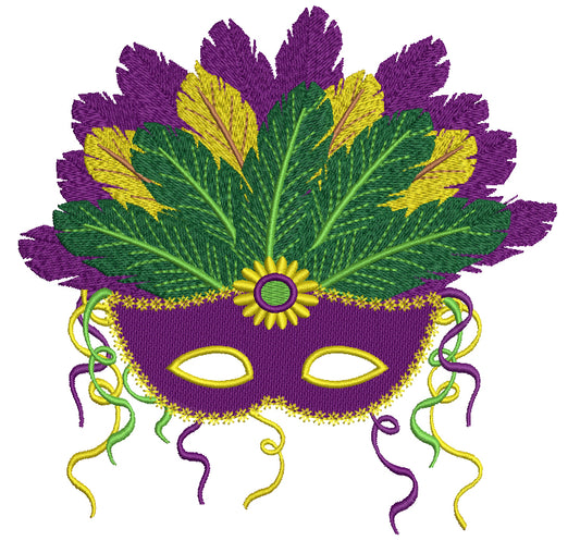 Fancy Mardi Gras Mask With Gorgeous Feathers Filled Machine Embroidery Design Digitized Pattern