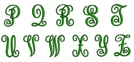 Fancy Monogram Embroidery Font Upper Case Satin Stitch Digitized -Instant Download-1,2,3 inch