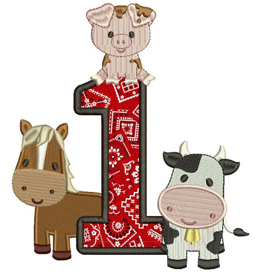 Farm Animals Bithday Number One Full Applique Machine Embroidery Design Digitized Pattern
