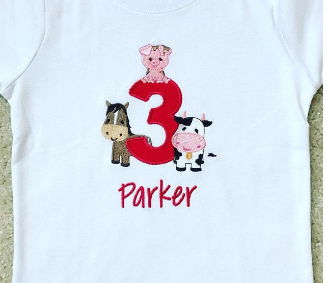 Farm Animals Birthday Number Three Applique Machine Embroidery Design Digitized Pattern