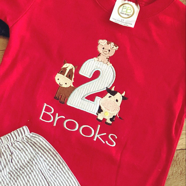 Farm Animals Birthday Number Two Full Applique Machine Embroidery Design Digitized Pattern