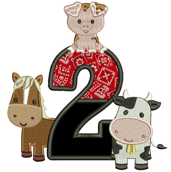 Farm Animals Bithday Number Two Half Split Applique Machine Embroidery Design Digitized Pattern