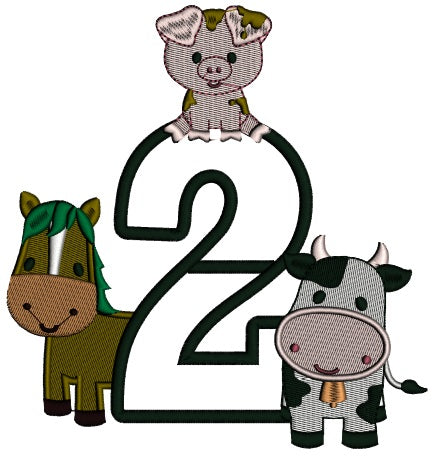 Farm Animals Bithday Number Two Half Split Applique Machine Embroidery Design Digitized Pattern