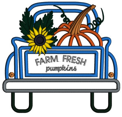 Farm Fresh Pumpkin In The Back Of The Truck Thankgiving Applique Machine Embroidery Design Digitized Pattern