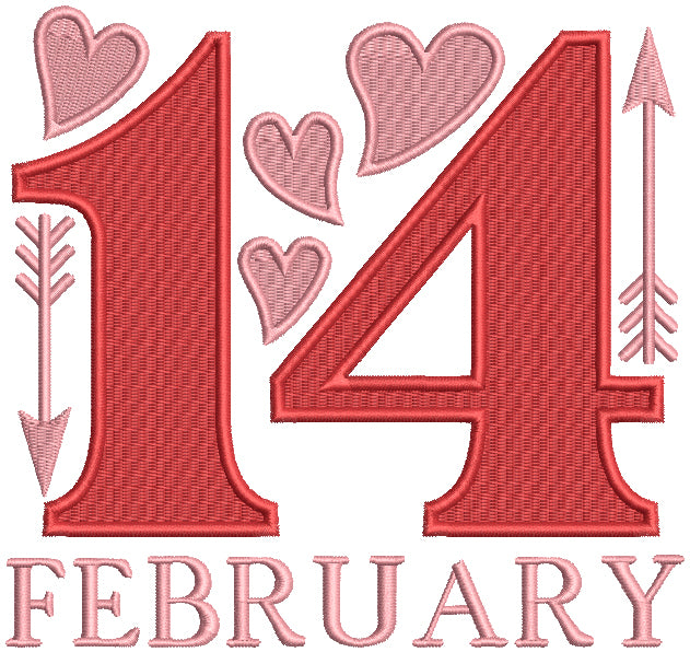 February 14th Hearts And Cupid Arrows Valentine's Day Filled Machine Embroidery Design Digitized Pattern