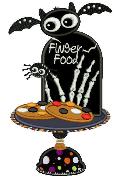 Finger Food Big Owl and Spider Halloween Applique Machine Embroidery Digitized Design Pattern