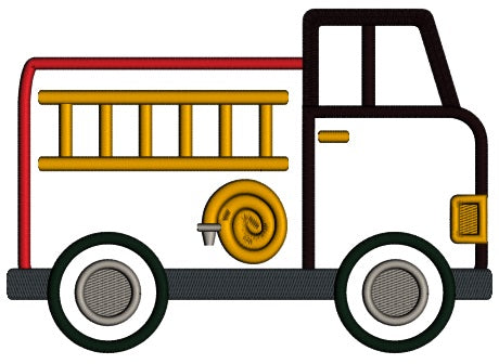 Fire Truck With a Hose And Ladder Applique Machine Embroidery Design Digitized Pattern